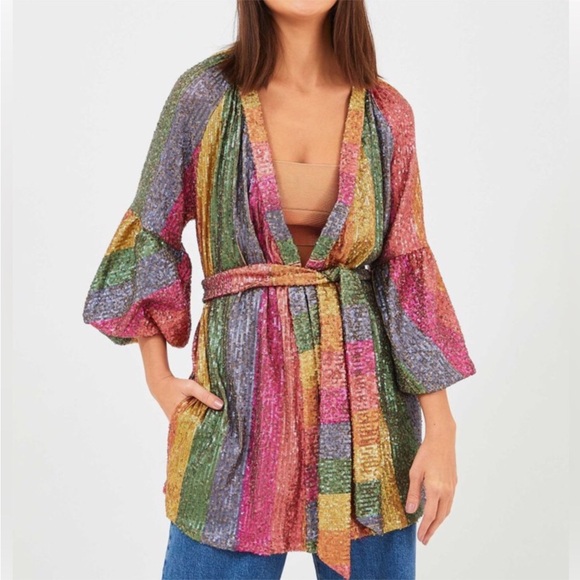Farm Rio Rainbow Sequin Kimono NWOT - Picture 4 of 16
